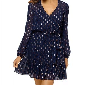 Aqua Metallic Clip Dot Belted Dress - Sz 10 WORN ONCE